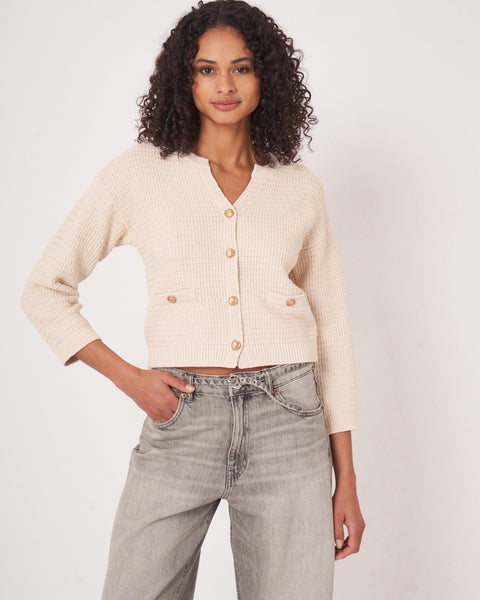 272415 Repeat cardigan tweed coton blanc