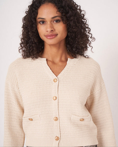 272415 Repeat cardigan tweed coton blanc