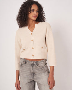 272415 Repeat cardigan tweed coton blanc