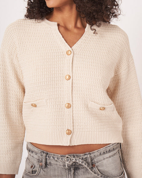 272415 Repeat cardigan tweed coton blanc