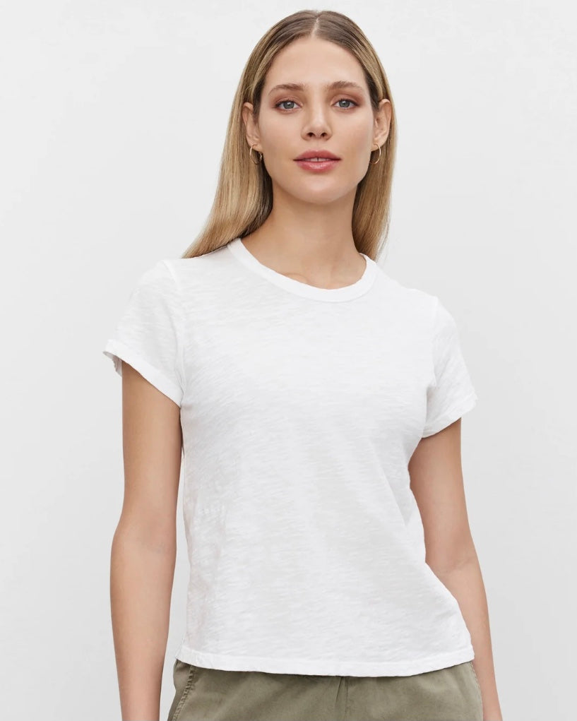 267015 Velvet t-shirt court col rond blanc