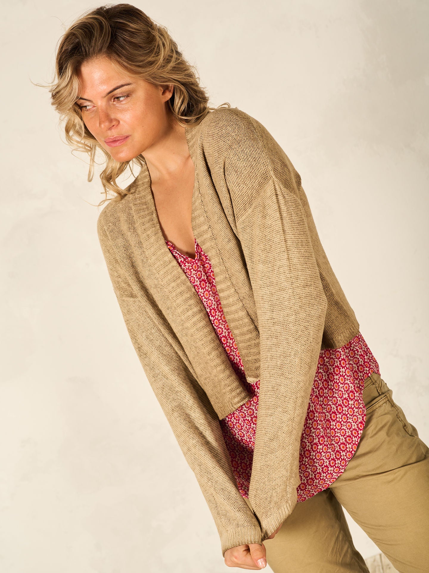 715114 Nile cardigan tricot coton & lin sable